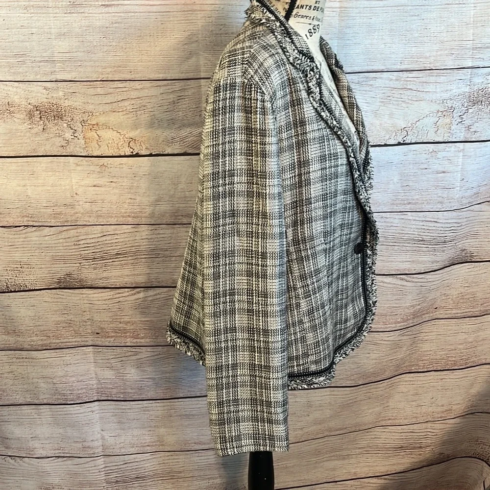 Chico's Black and White Tweed Fringe Blazer